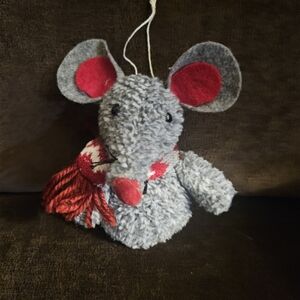 Primitive Grey Plush Mouse Ornament